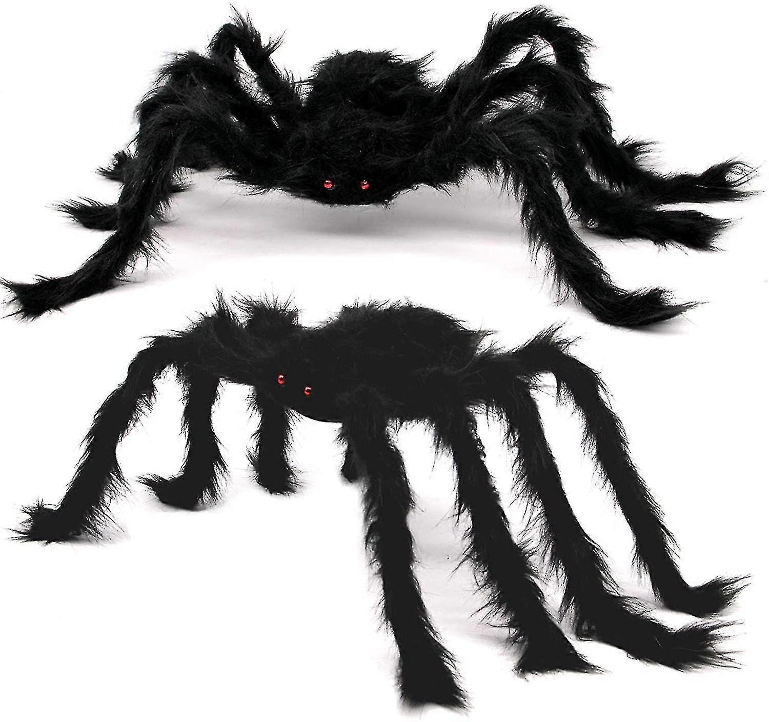 2 قطعة هالوين أفخم العنكبوت ، 30 بوصة عنكبوت أسود كبير ، عنكبوت مخيف بعيون حمراء ، زينة هالوين داخلية خارجية لحديقة حفلات الأزياء