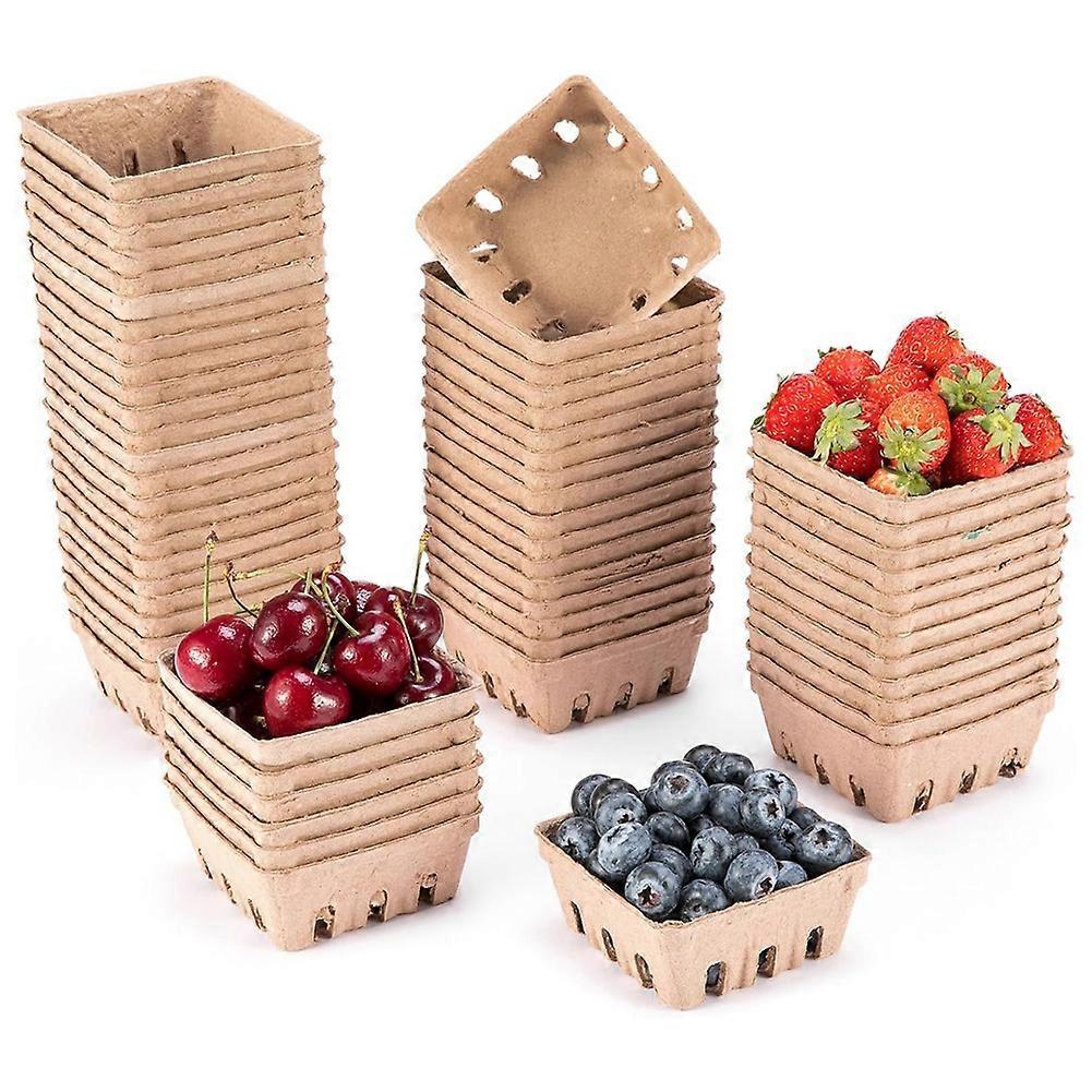 60 Pack Pulp Fiber Berry Basket, for Strawberry Blueberry Raspberry Grape Cherry, Produce Basket Containers