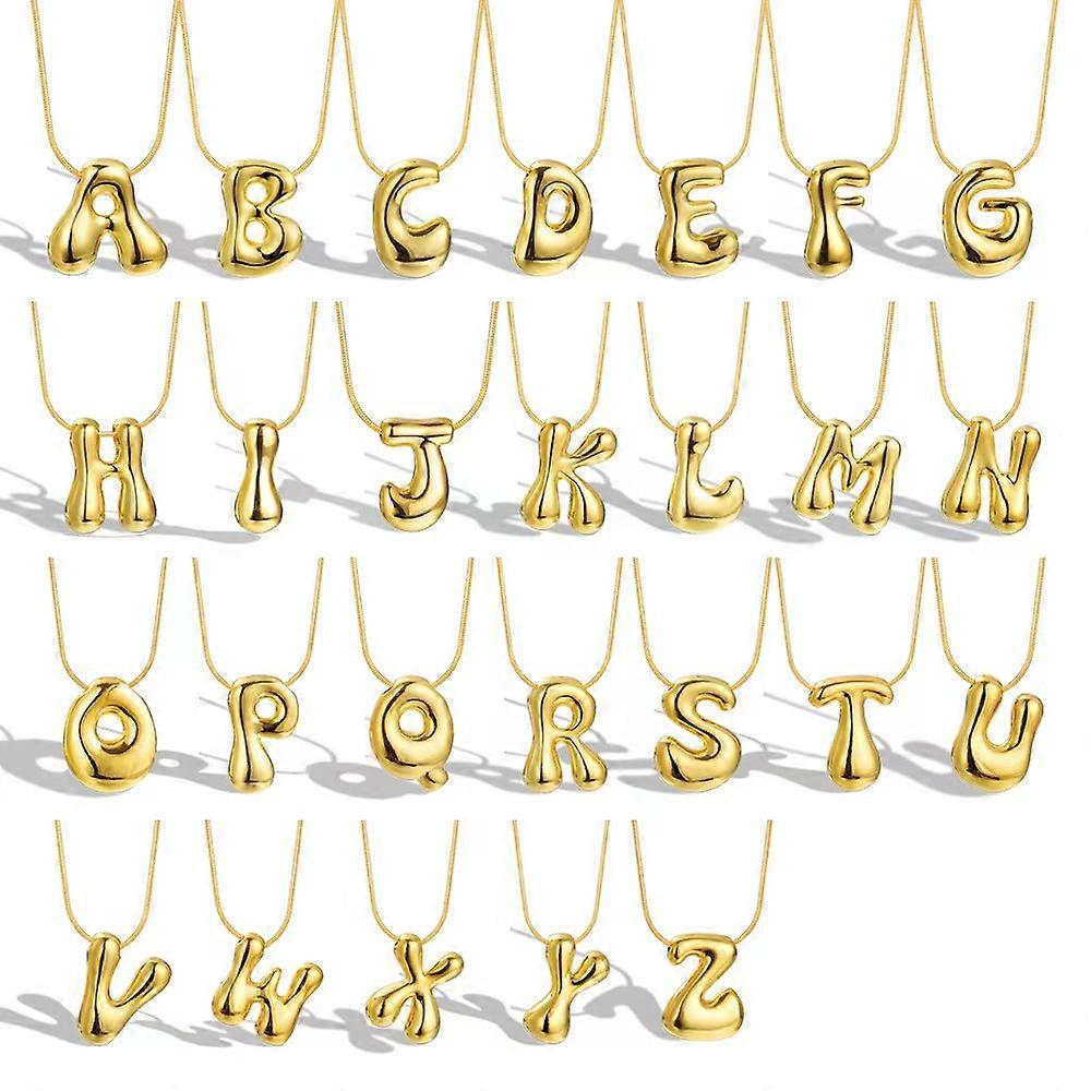 Women Gold Bubble Letter Pendent Necklace Balloon Initial Necklaces Summer Beach Necklaces