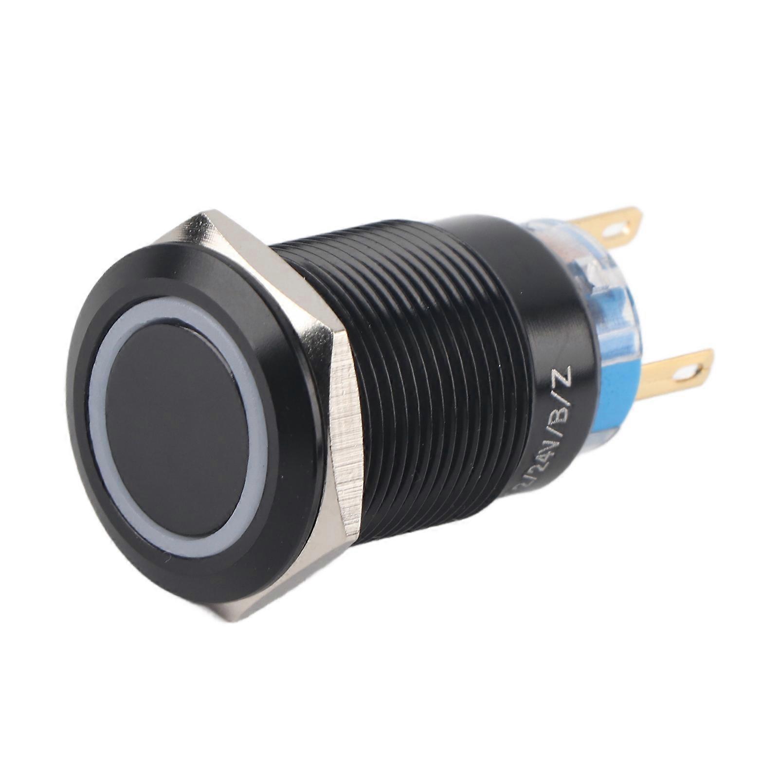 19mm 12-24V ON/OFF Black Waterproof Selflocking Latch Push Button Flate Switch Blue LED
