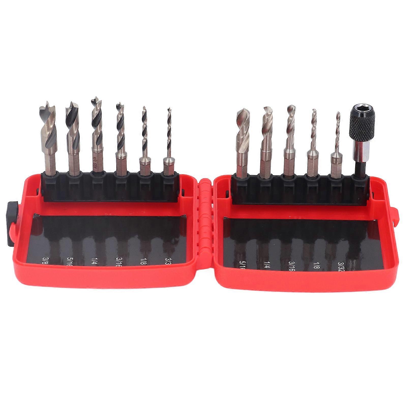6Pcs 3 Point Drill Bit Brad Tip Drilling 5Pcs Stubby Drill Bit Hex 1/4in Shank HSS Rod