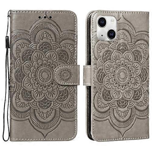 For iPhone 15 Mandala Embossing Pattern Horizontal Flip Leather Mobile Phone Case