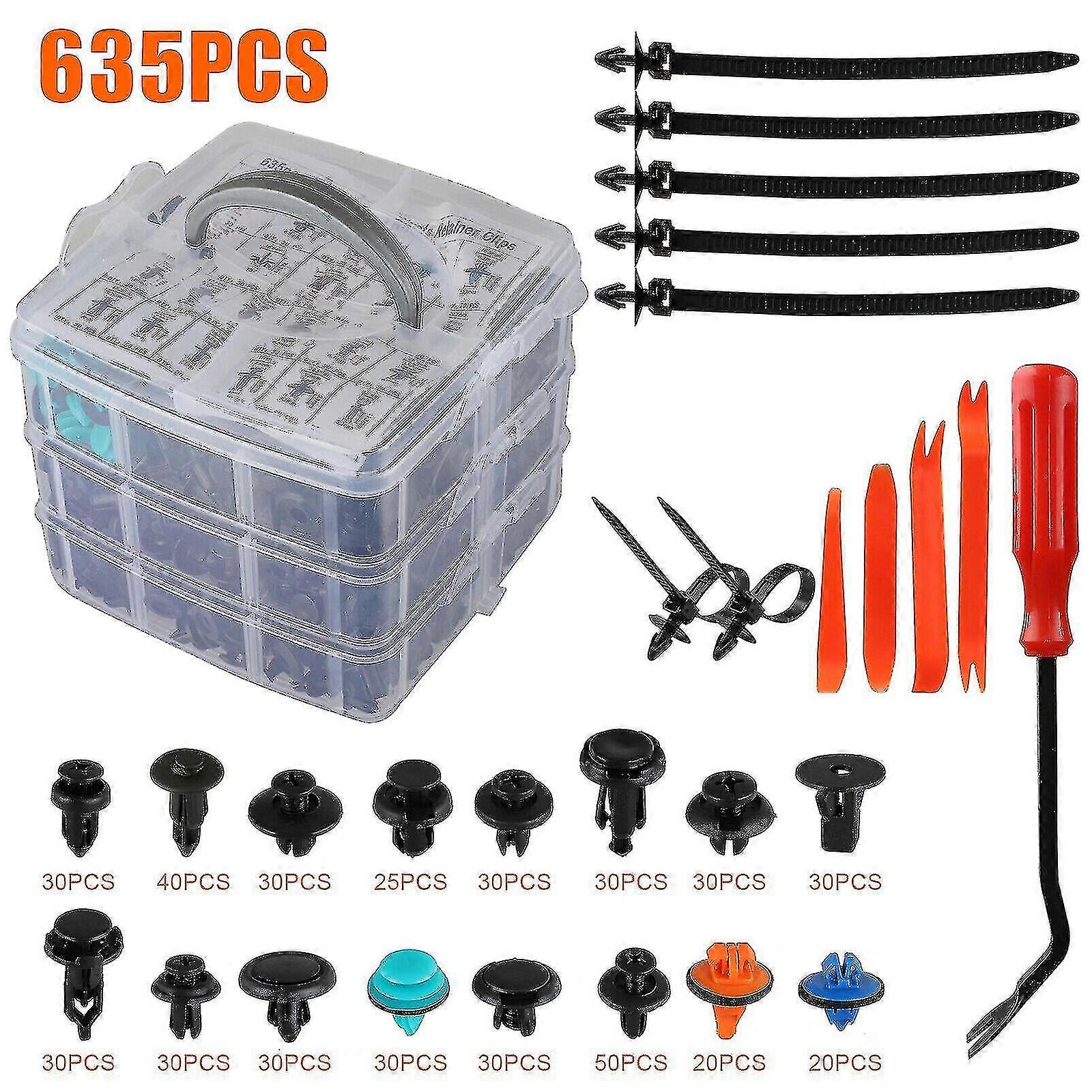 635pcs Car Body Plastic Auto Fasteners Push Trim Clips Pin Rivet Bumper Kit