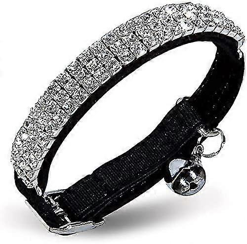 Μαλακό βελούδο ασφαλή γάτα ρυθμιζόμενο κολάρο Bling Diamante με καμπάνες 11 ιντσών μαύρο