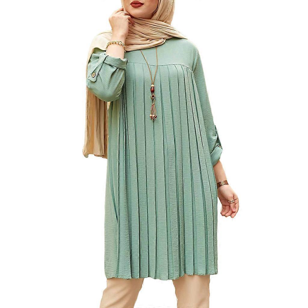 Muslim Loose Blouse Solid Color Plus Size Women's Button Long Sleeve Blouses