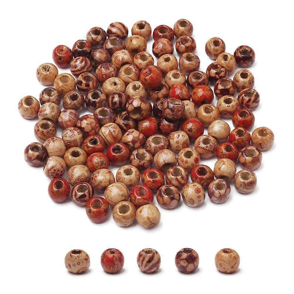 100 PCS Printed Wooden Beads, Loose Spacer Wood Beads Round Wood Beads Loose Wooden Beads