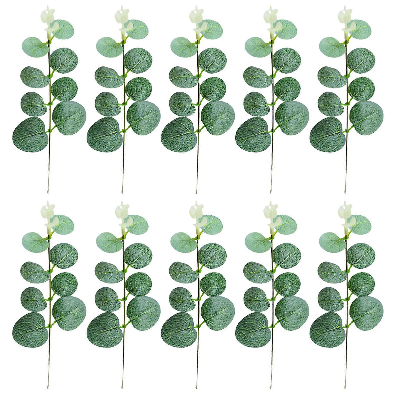 10Pcs Artificial Eucalyptus Leaves Branch with Stem Realistic Reusable Faux Green Plants Greenery Home Table Centerpiece Decoration Photo Props