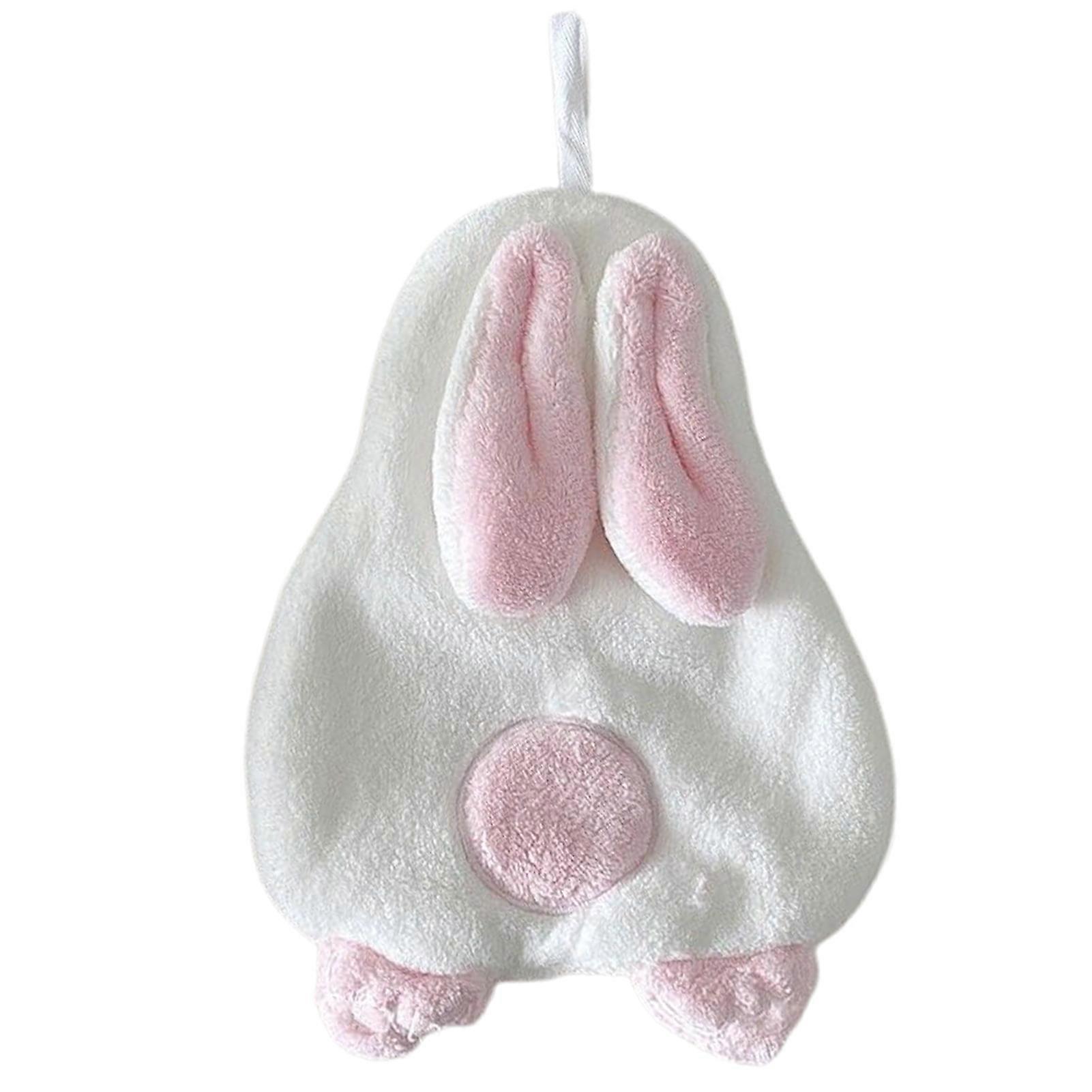 Children's Hand Towel with Hanging Loop Rabbit Shape Coral Fleece Absorbent Towel Soft Quick-drying Bathroom Towel for Kids Kitchen Bathroom