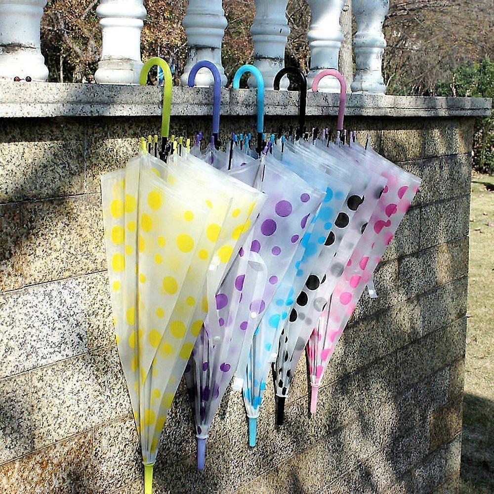 Dot Pattern Creative Curved Handle PVC Umbrella Windproof Straight Umbrella, Random Color - Frosted