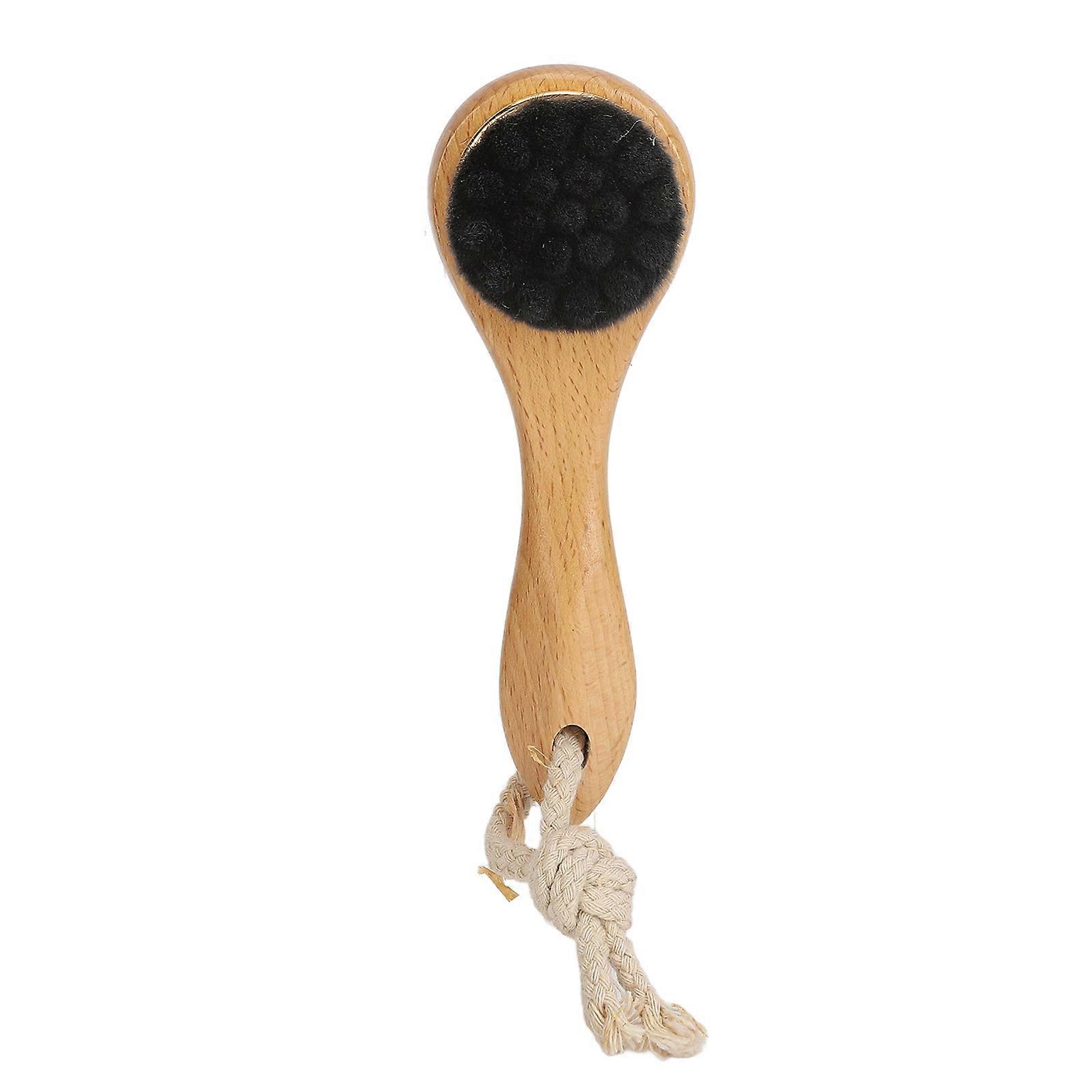 Manual Facial Cleansing Brush Exfoliating Ultra Soft Wooden Long Handle Face Scrubber Massage Brush with Lanyard
