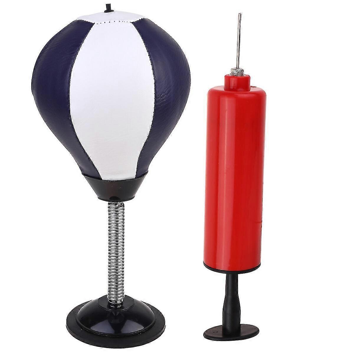 1 Stück Desktop-Boxsack Kleiner Saugnapf-Boxball-Stressabbau-Miniball für zu Hause oder im Büro (Schwarz-Weiß-Boxball + Roter Inflator)