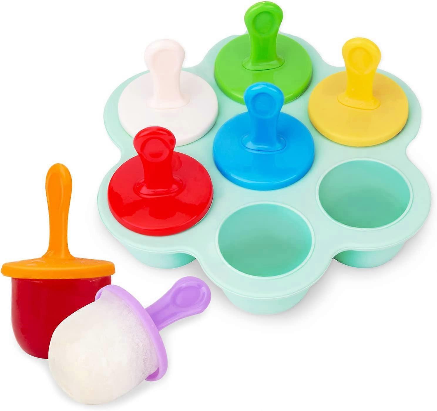 Mini Baby Ice Cream Mold, Popsicle Molds DIY Reusable, Ice Cream Molds with 7 Cavities, in 8 Colored Plastic Rods, for Popsicles, Ice Creams, Baby Foo
