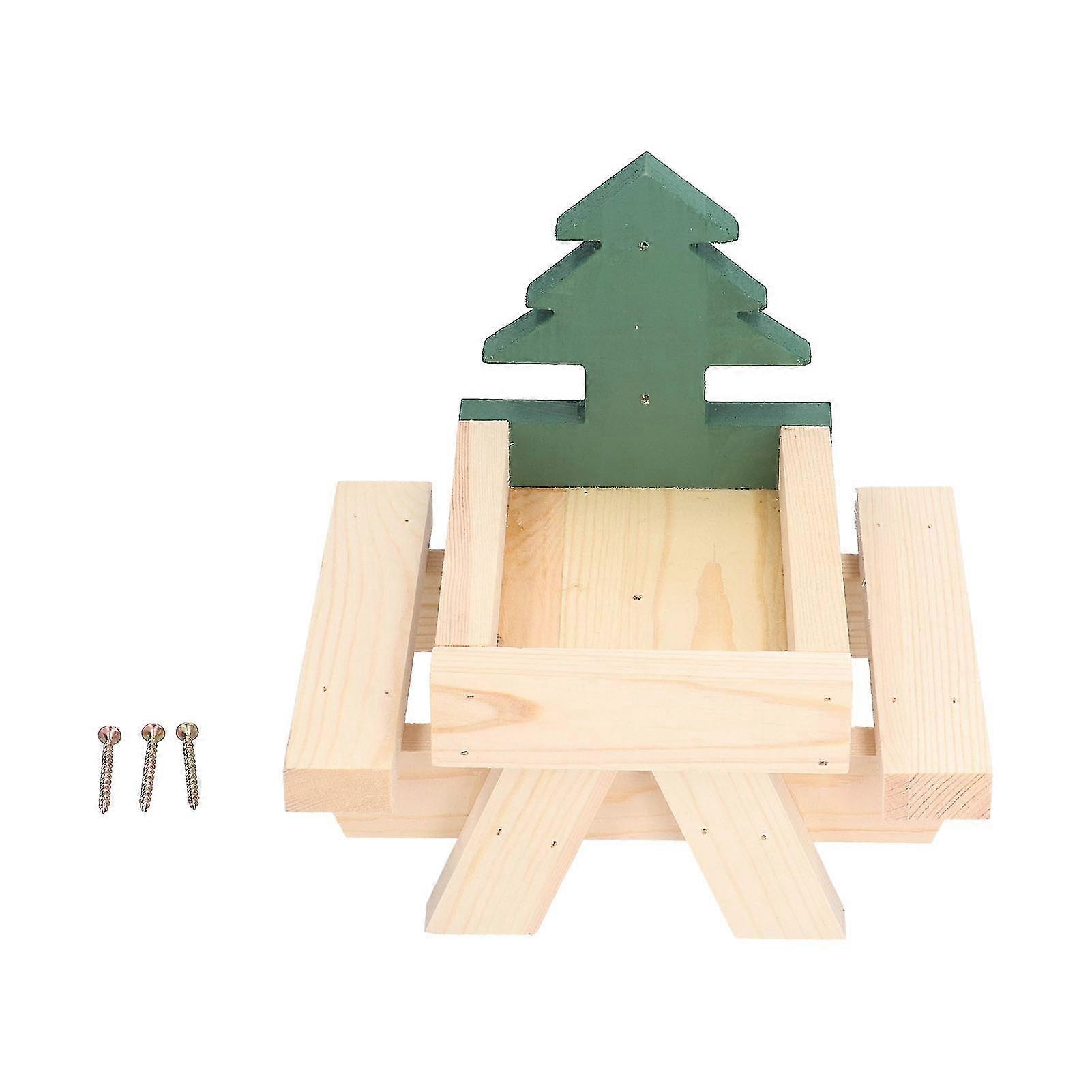 Wooden Squirrel Picnic Table Feeder with Corn Cob Holder for Outdoor Fun