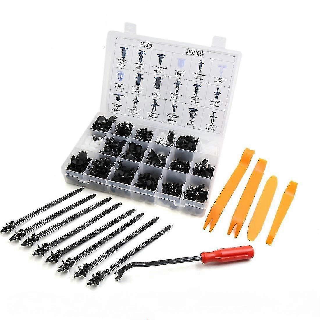 -415 Plastic Rivet Clips, Plastic Rivet Protector Fastener, Black And White Universal Car Clips With Storage Box And Install Tool For Auto C