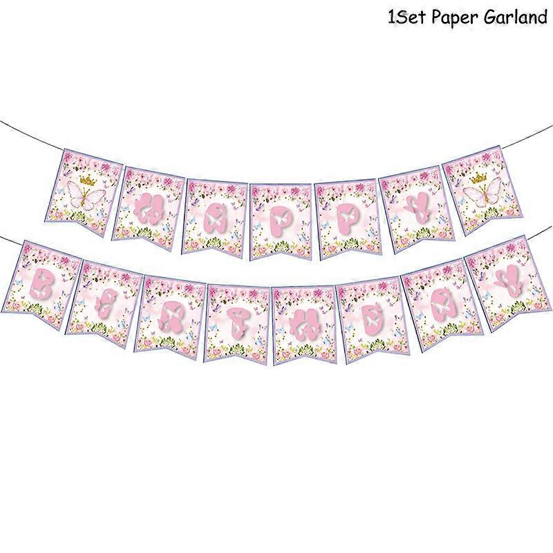 Redkid Pink Butterfly Party Disposable Tableware Set Paper Plate Cup Kids 1st Happy Birthday Party D