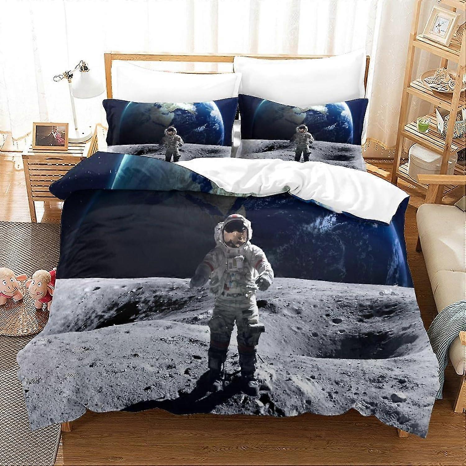 o5023 Bettlaken Cosmic Astronaut Bettbezug Set für Kinder Bettdecke Erwachsene Schlafzimmer, 3D Space Bettwäsche Bettdecken Tagesdecke, weiche Mikrofaser Bettset