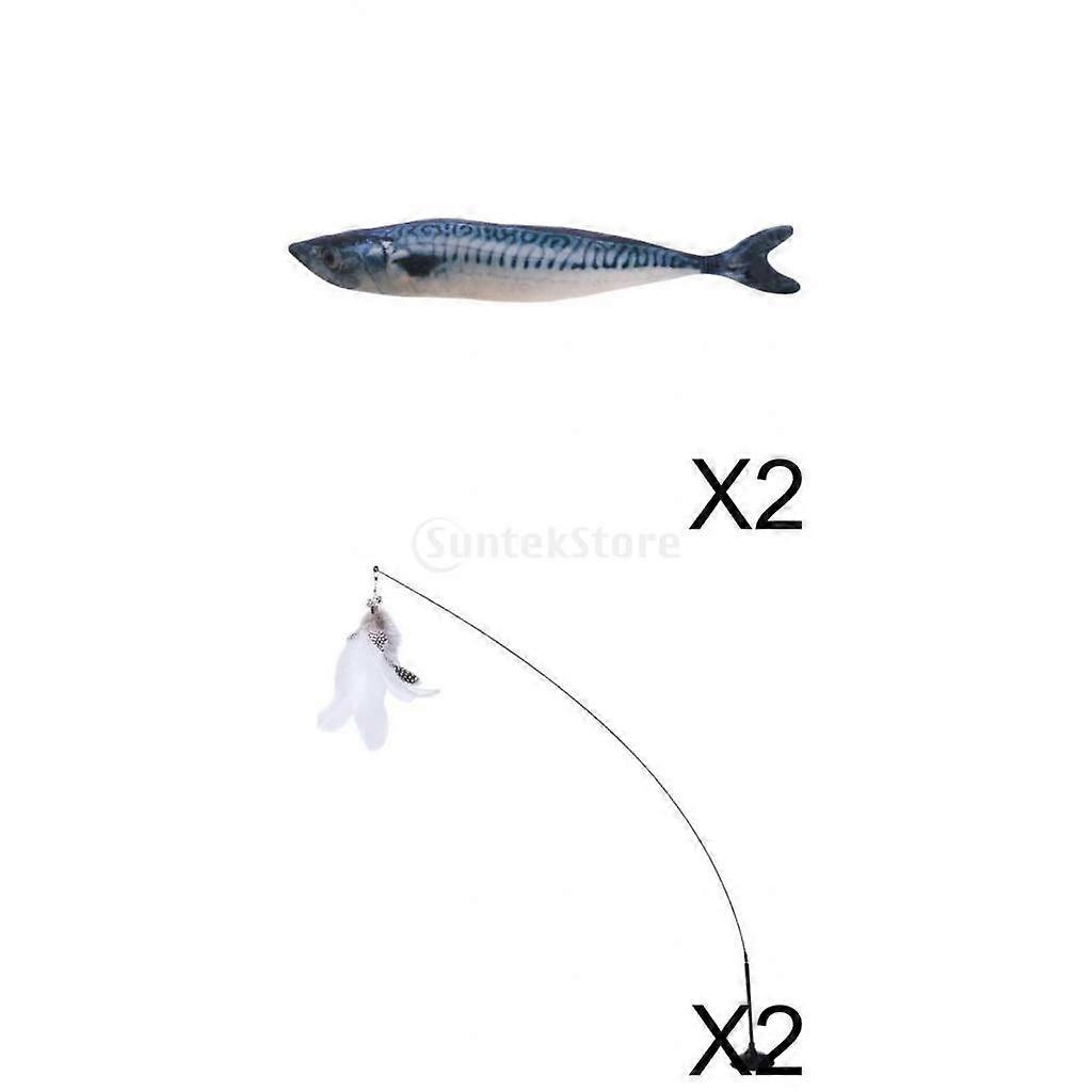 Cat Feather Teaser Wand Toy Stick & Simulation Fish Interactive Indoor