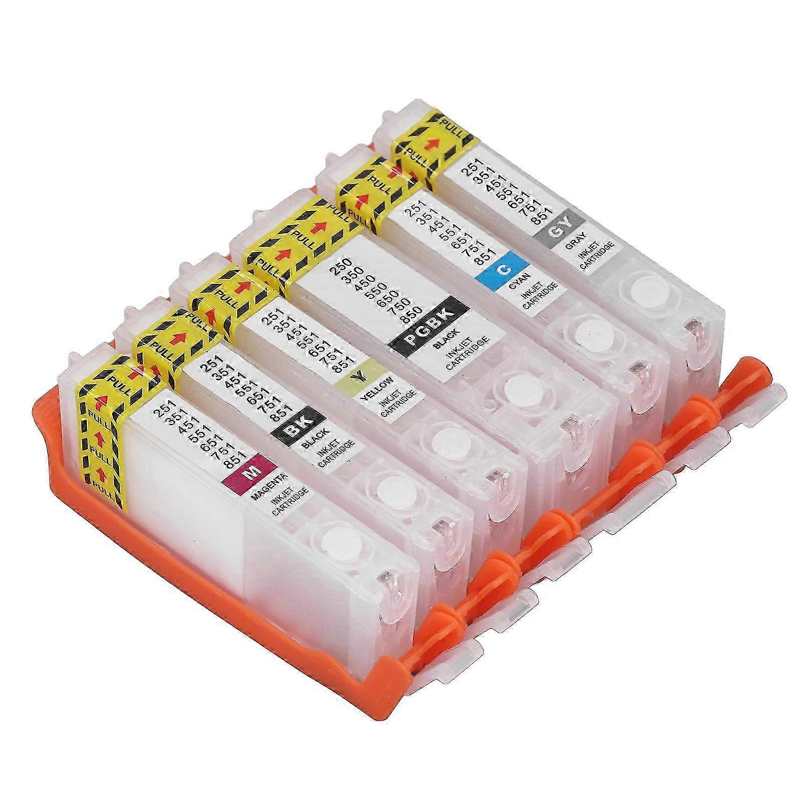Printer Ink Cartridge Combo Pack 6PCS Reusable PGBK BK C M Y GY for Test Paper 450-451 Smooth Output
