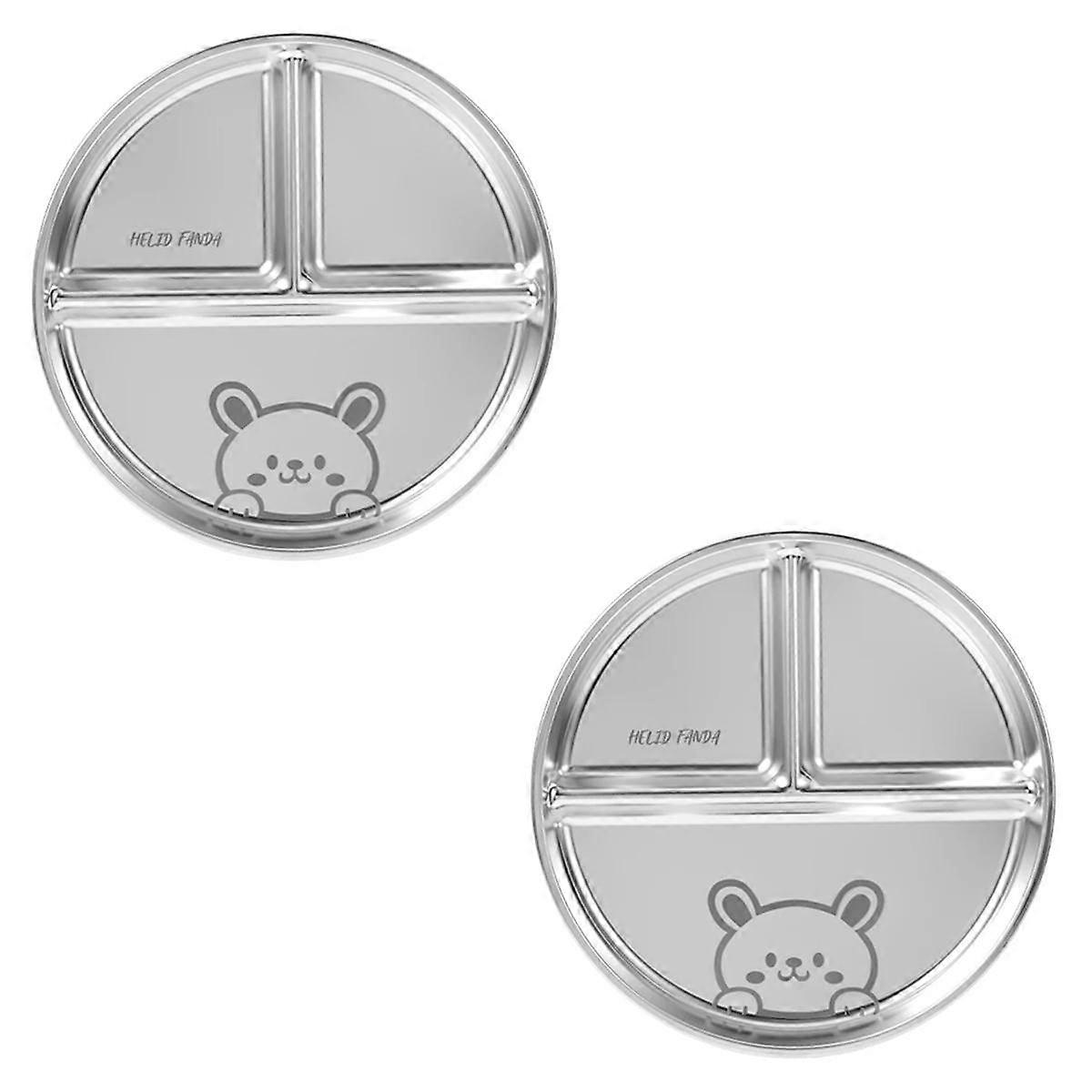2PCS Stainless Steel Divided Western Food Plate Pasta Dish Salad Barbecue Plate Stackable Breakfast Plate Tableware,C