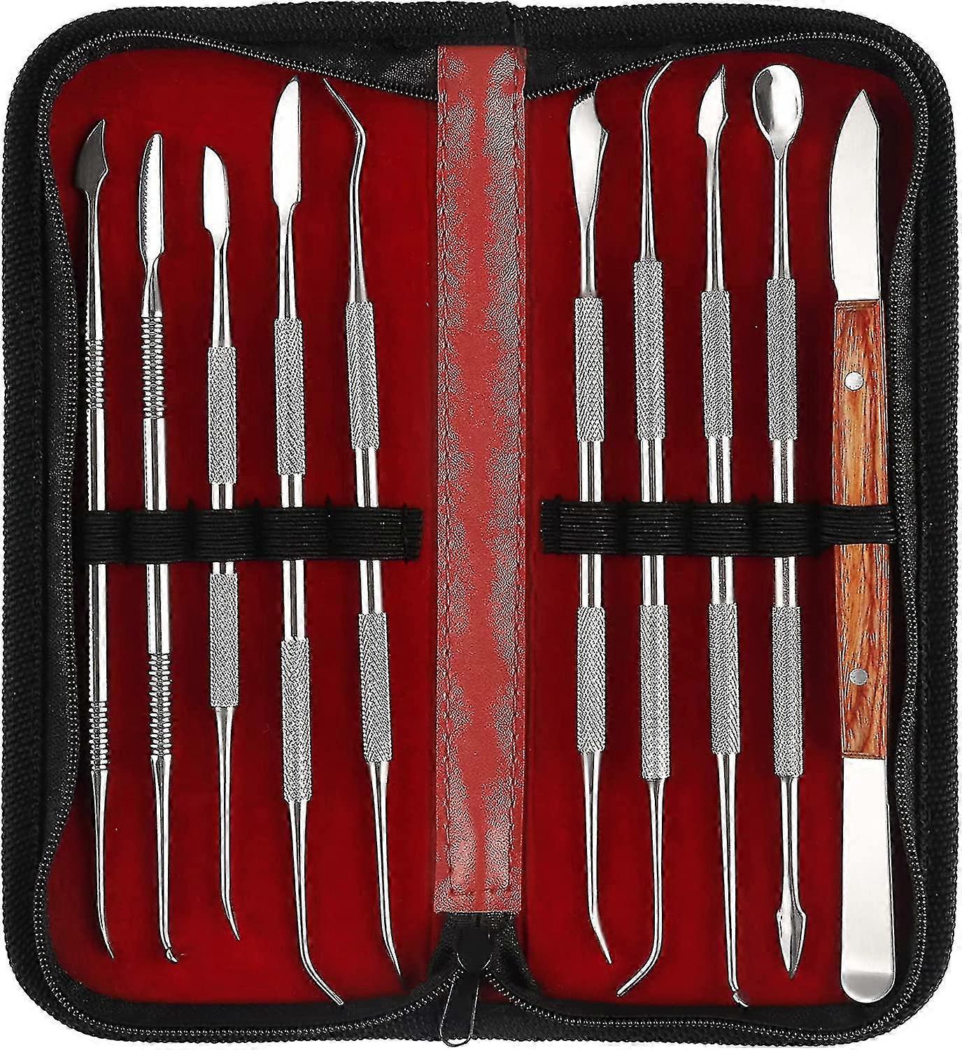 Modeling Tools, 10 Pcs Pottery Tools Set Stainless Steel Tools With Carry Case, Double Ended Carving Tools For Wax Pottery Sculpture