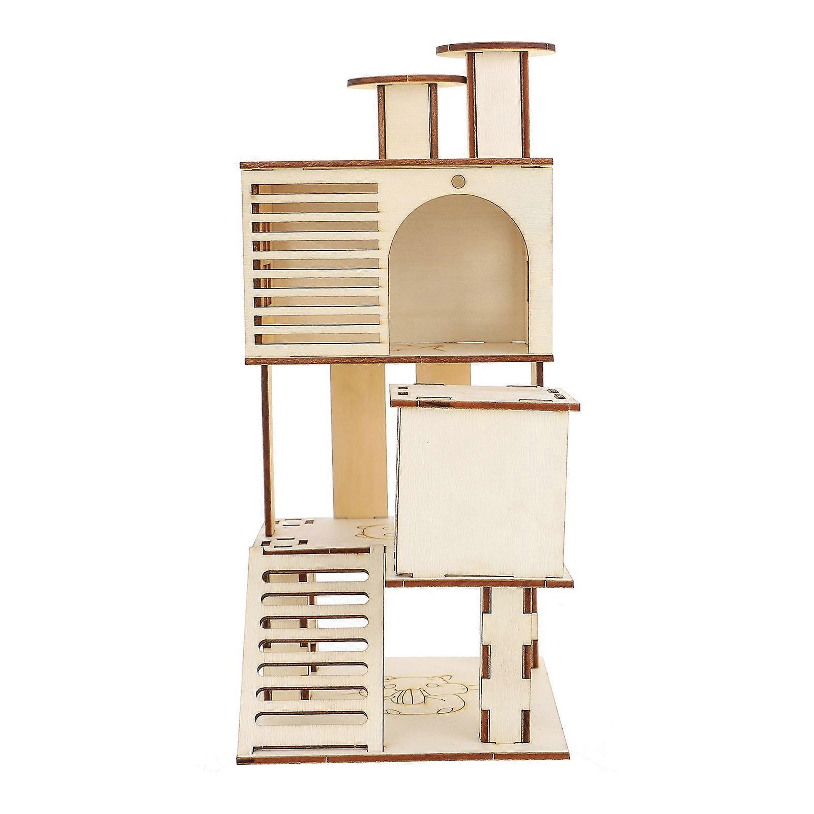 Hamster Wooden Ladder House Habitat Pet Exercise Playground Slide Platform