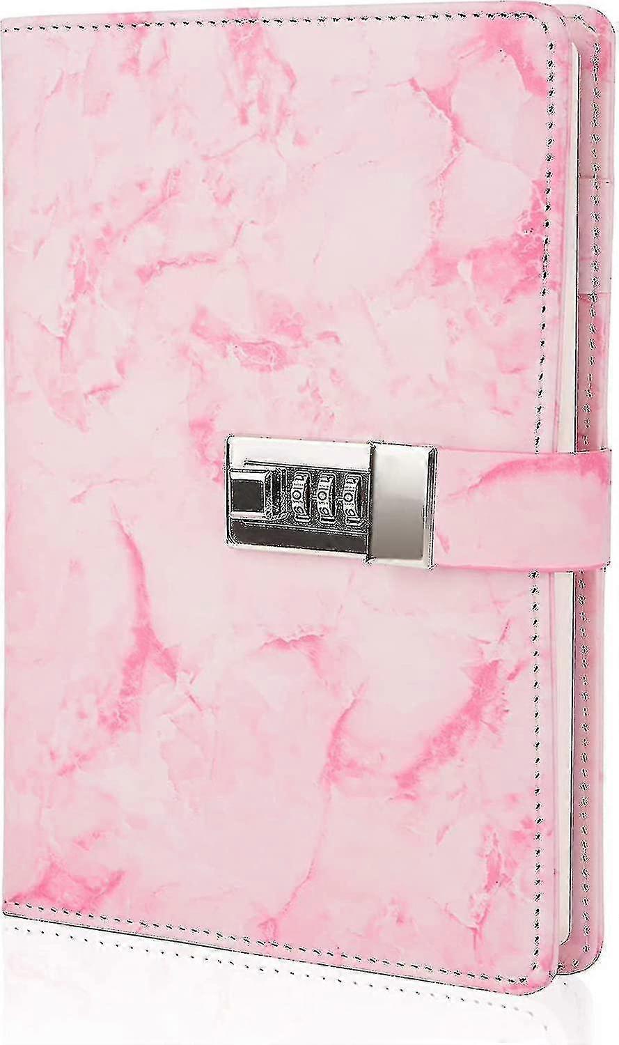 יומן שיש עם מנעול, יומן יומי A5 למילוי חוזר לנערות ונשים, 192 עמודים מחברת חמודה עם מנעול משולב לנערות ונערים - Purpl