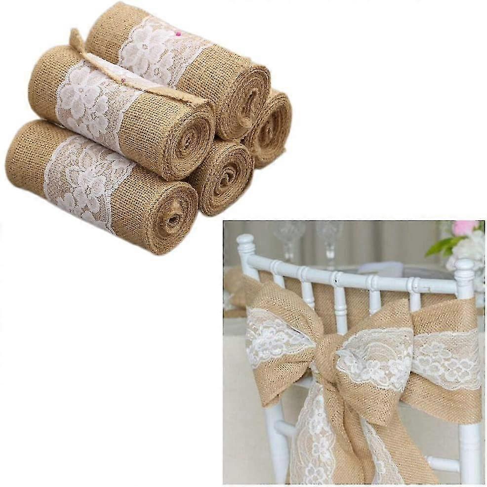 5pcs Burlap Lace Chair Sashes Burlap Chair Cover Bows Rustic Linen Lace Chair Bows