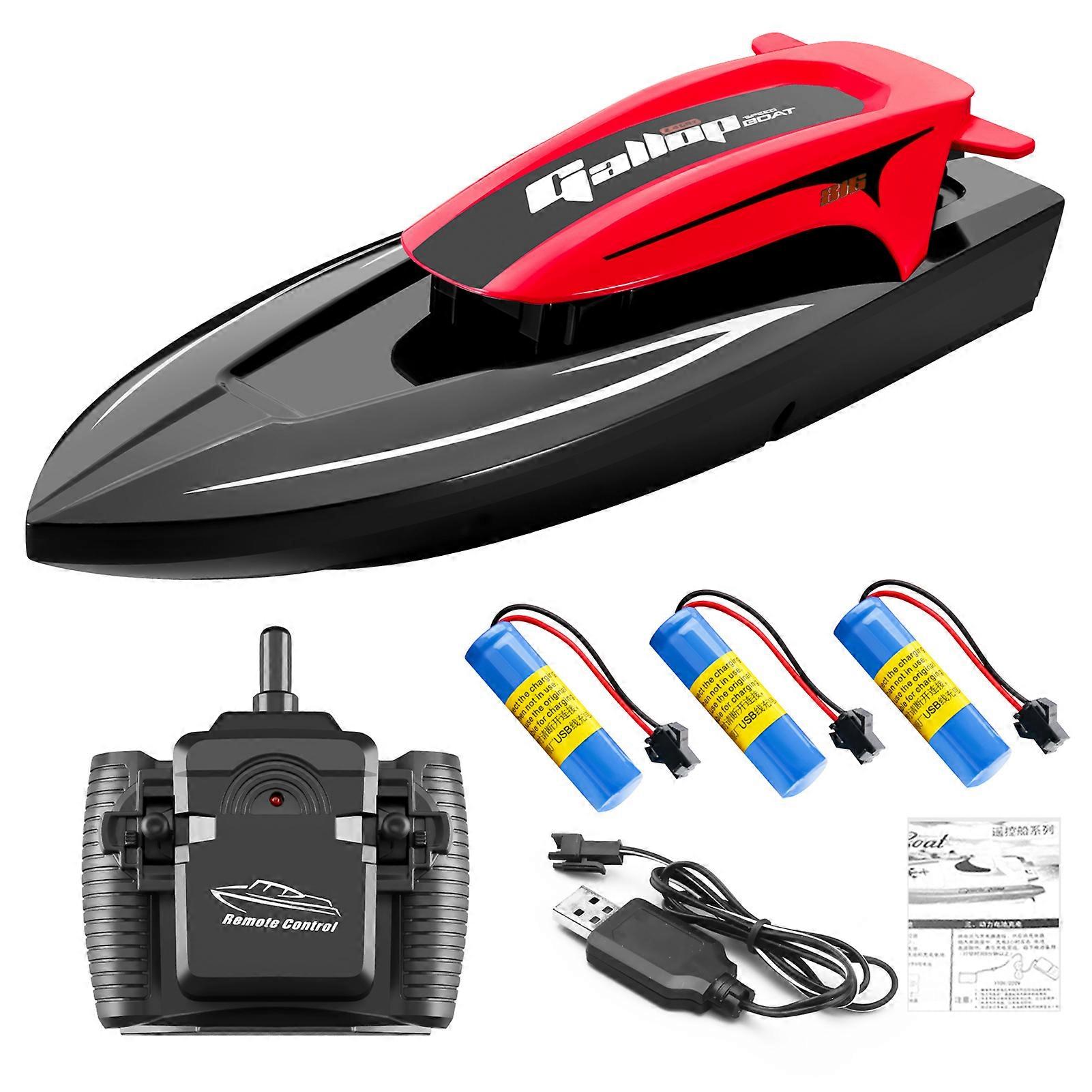 QingHai 1 Set Remote Control Boat High-Speed RC Boat with Colorful LED Lights Energy-saving Speedboat Toy for Kids
