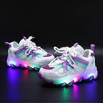 LED Sneakers Voor Meisjes Met Knipperende Lichtjes - Klittenband Schoenen Met Lichtgevende Zolen, Maten 21-30 (Roze/Paars)