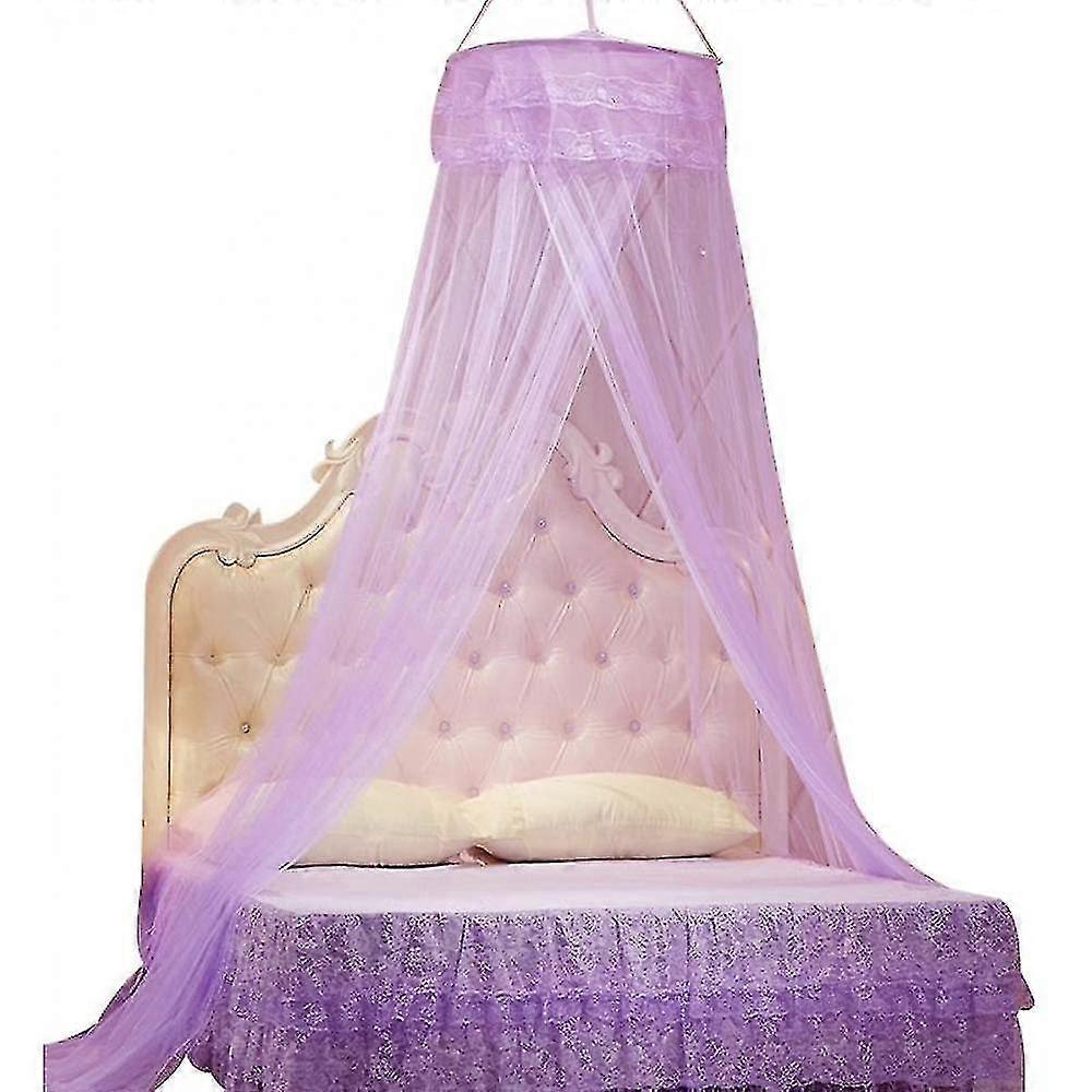 Princess Does Not Need To Install Encrypted Heightening Ceiling Dome Mosquito Net(Purple)