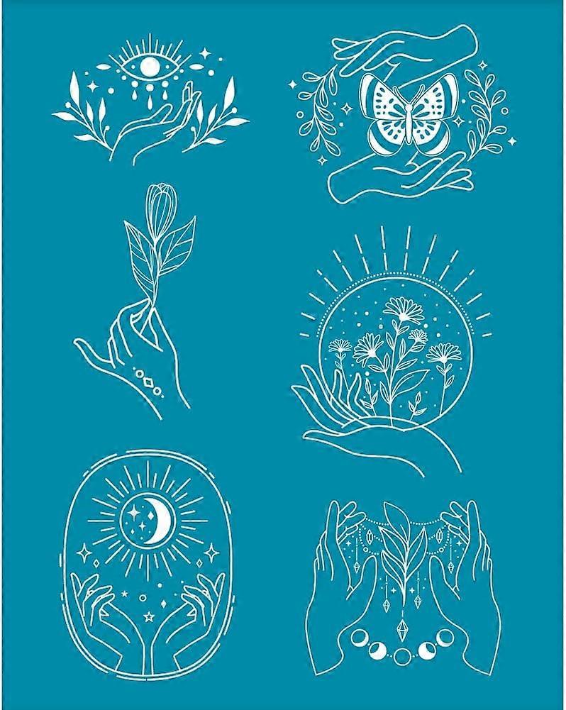 4x5 Inch Flower in Hands Clay Stencils Moon in Hands Silk Screen for Polymer Clay Boho Style Silk Screen Stencils Mesh Transfer Stencils for Polymer C