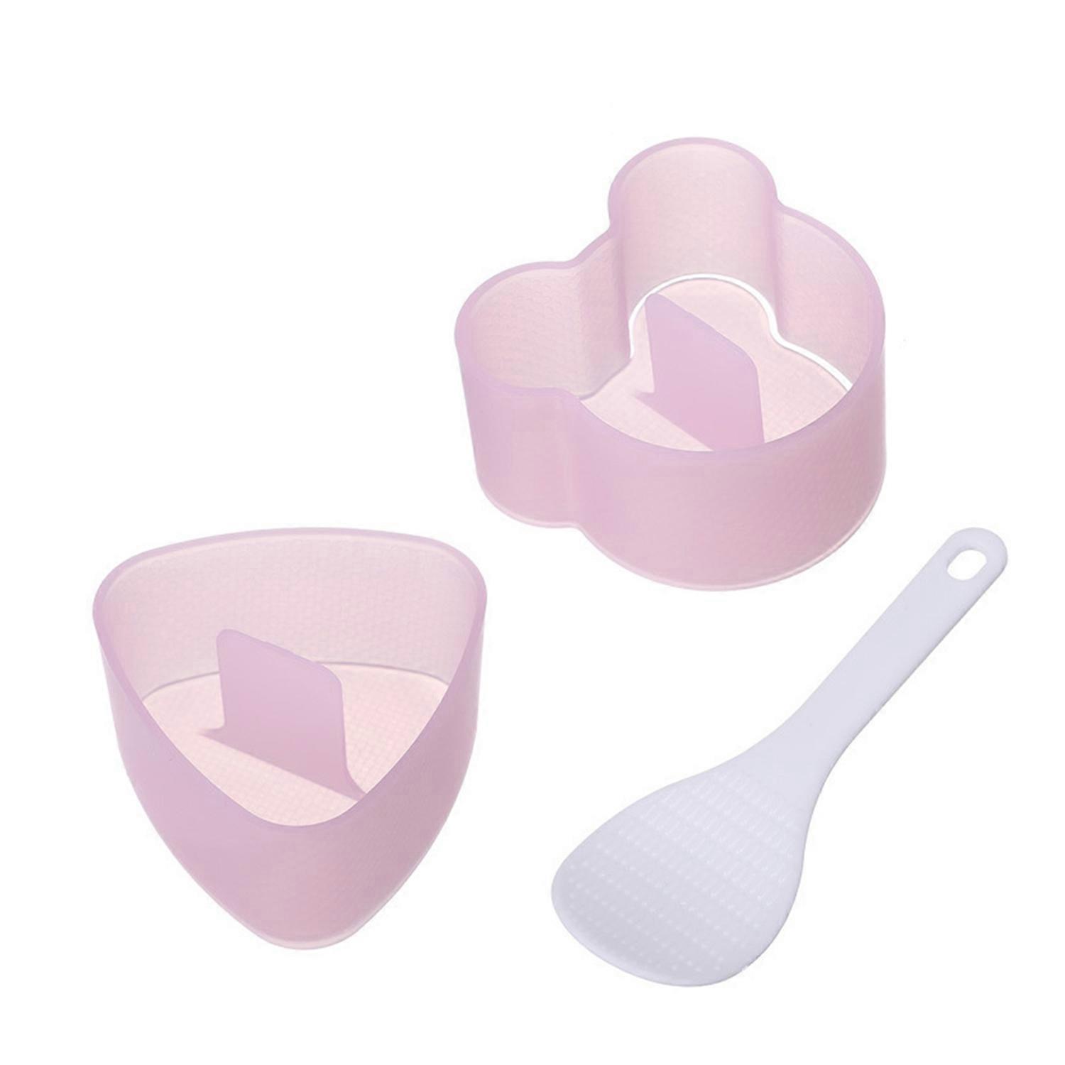 2Pcs Pink Rice Ball Mold Set Non-Stick Sushi Onigiri Maker Kit with Spoon Easy to Clean Triangle