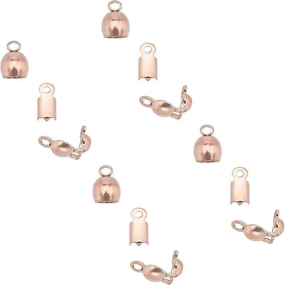 PVD Vacuum Plating 304 Stainless Steel Cord End Sets include Folding Crimp Cord Ends & Bead Tips & End Caps Rose Gold 30pcs/box