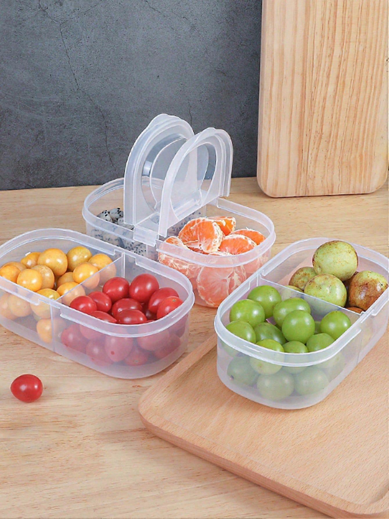1pc Double-grid Food Storage Box, Minimalist Clear Storage Box For Kitchen