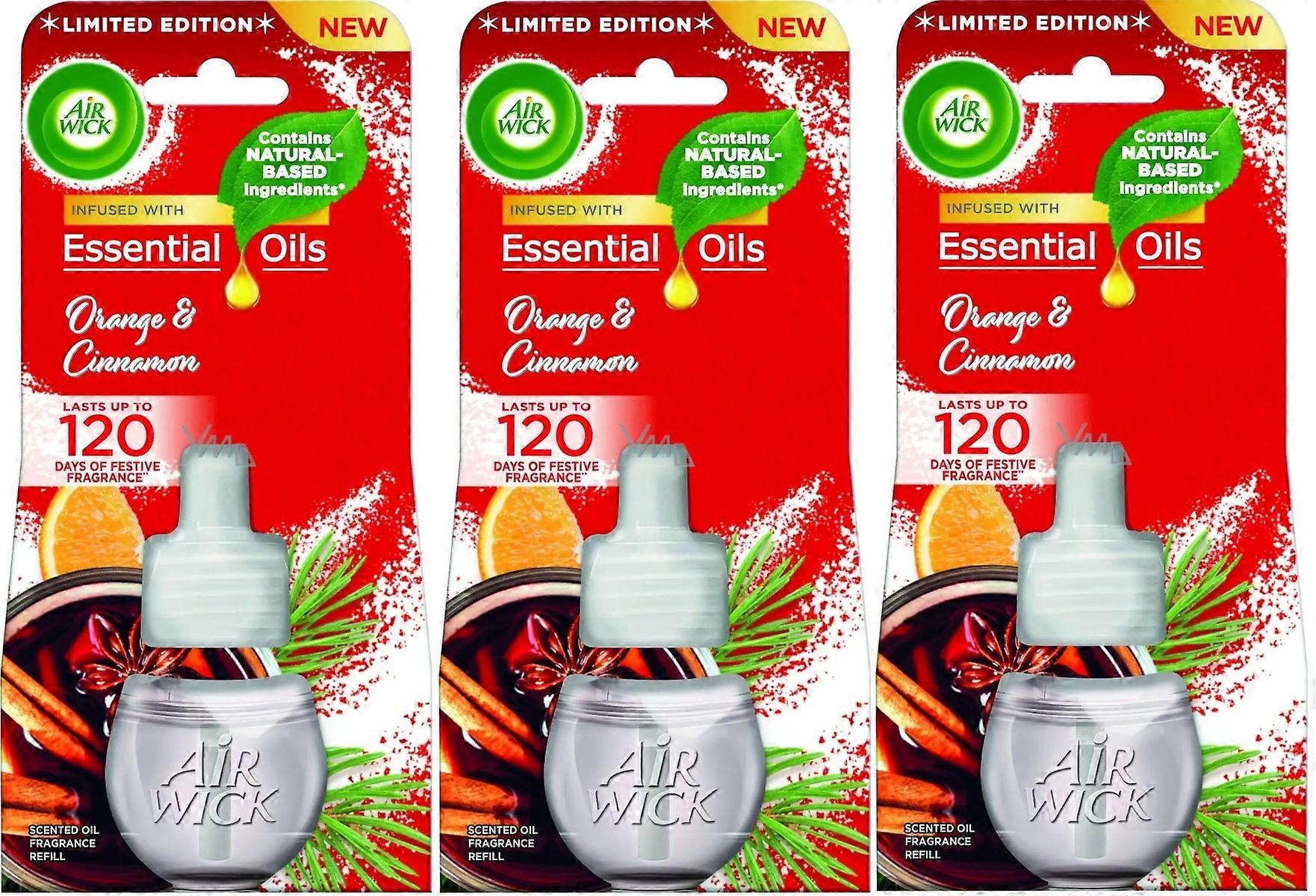 3 x Air Wick sähköpistokeöljyn täyttöpakkaukset - appelsiini ja kaneli