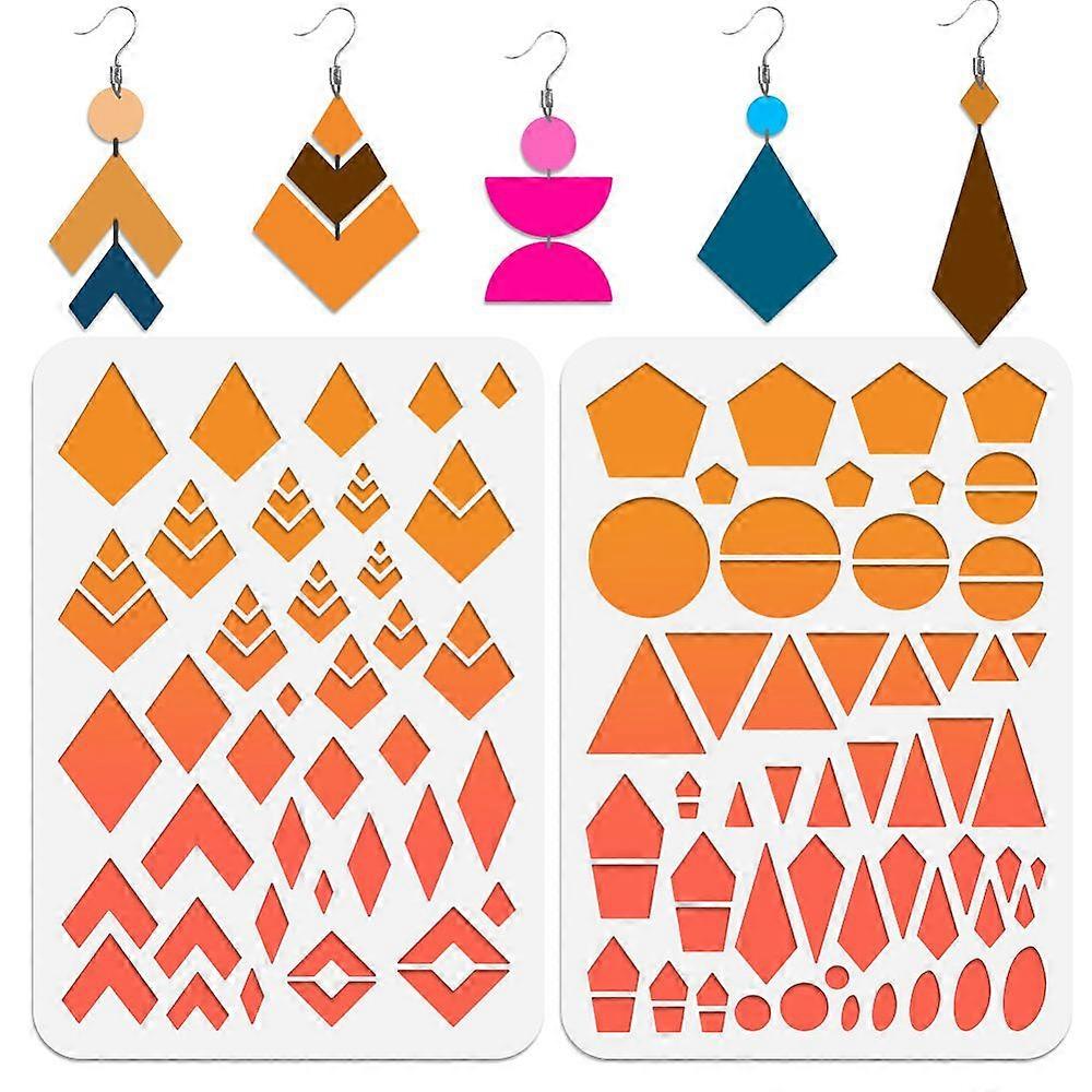 2pcs Rhombus Stencils 12x8" Polygon Irregular Pattern Earrings Making Template Reusable Cutting Stencils for Earrings Necklace Making Scrapbooking Wal