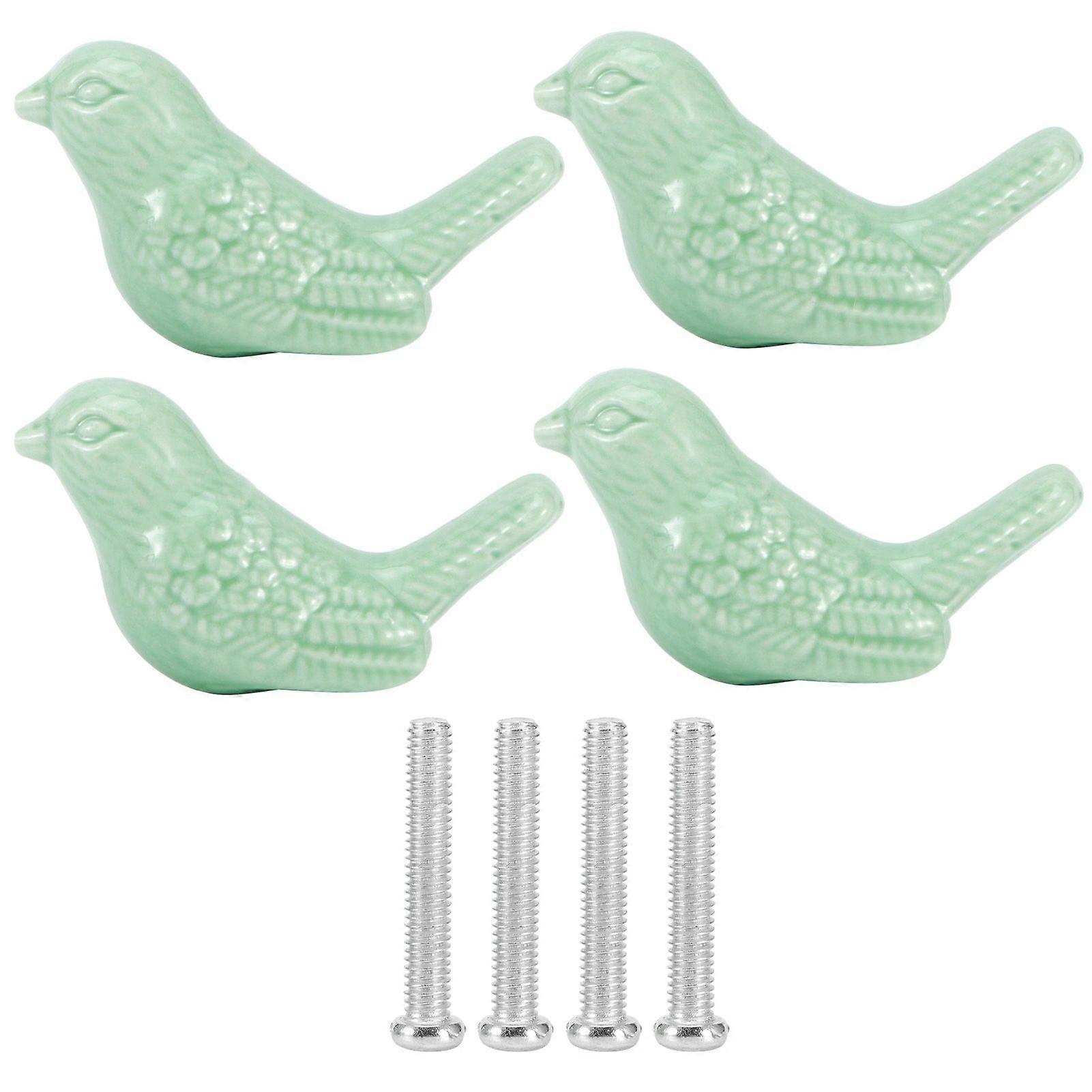 4 Set Bird Shape Ceramic Knobs DIY Door Drawer Cupboard Pull Handle Furniture AccessoriesGreen