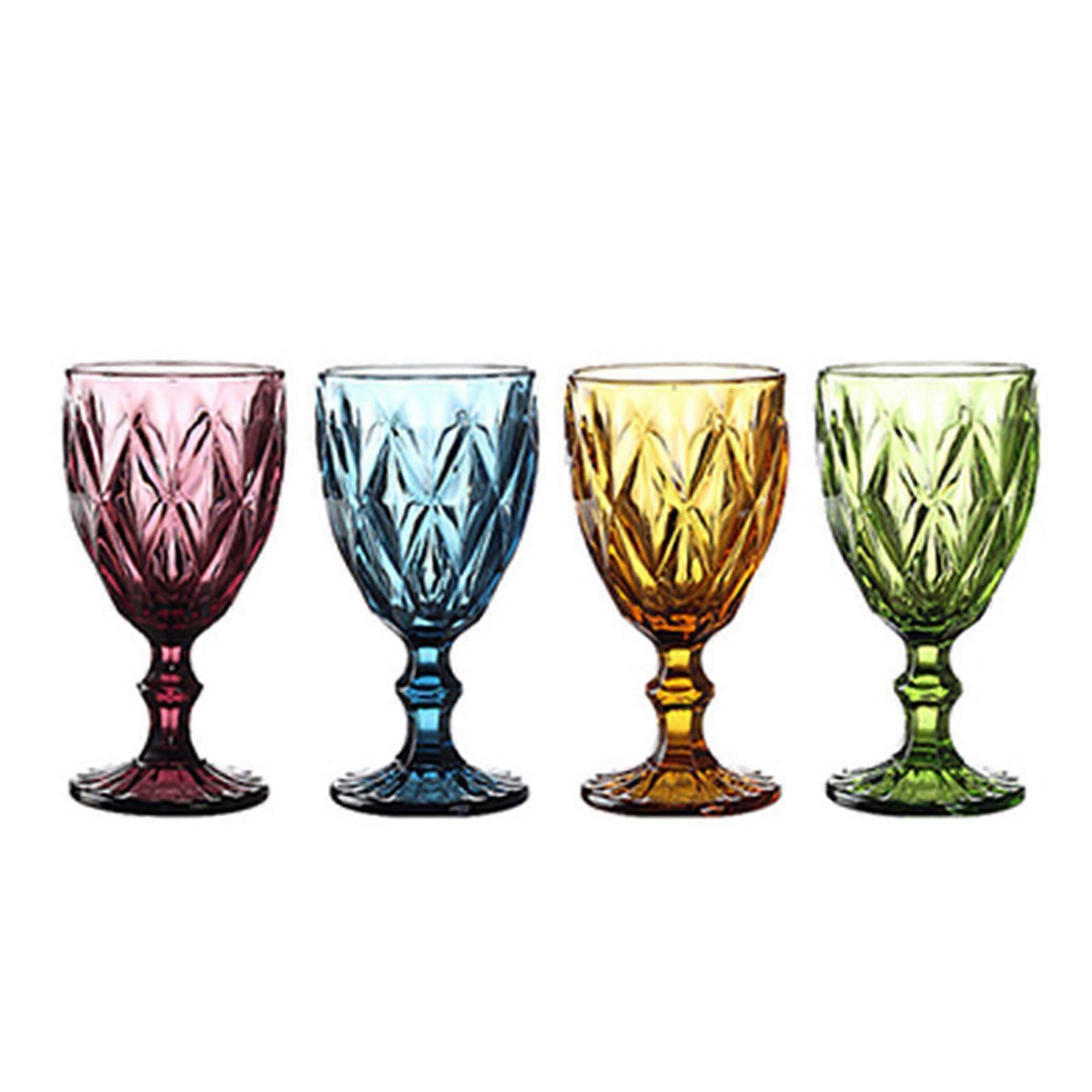 Thickened Glass Retro Style Embossed Red Wine Goblets, 4-Pack