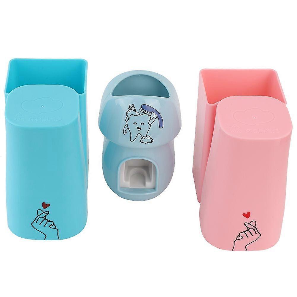 Automatic Toothpaste Dispenser Two Cups Storage Rack Toothbrush Holder Wall Mounted