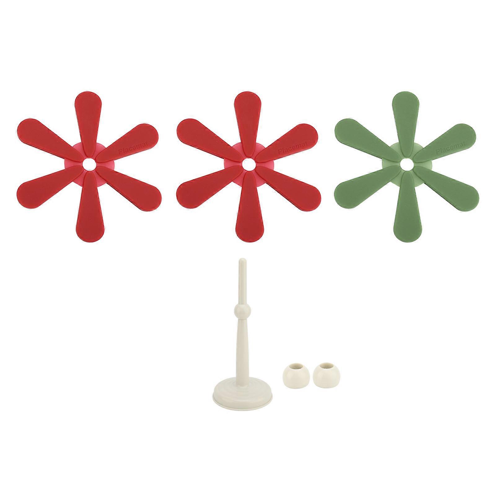 Tree Shape Trivet Set Silicone Anti Scald Foldable Insulated Coasters Cup Mats for Hot Dishes Tabletop Decoration Red and Green