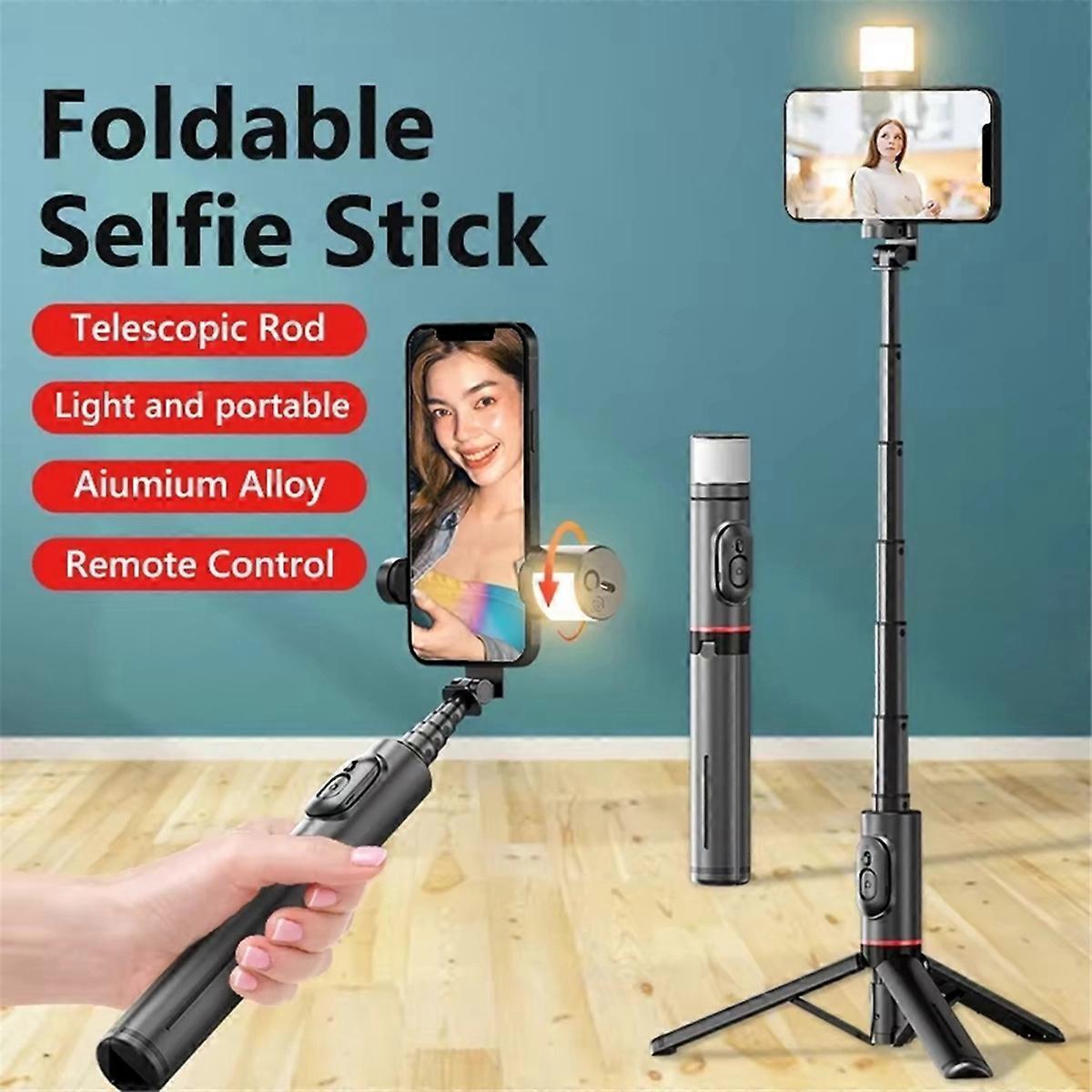 Q12S Foldable Wireless Selfie Stick Bluetooth Monopod with Remote Shutter Fill Light Tripod for Android