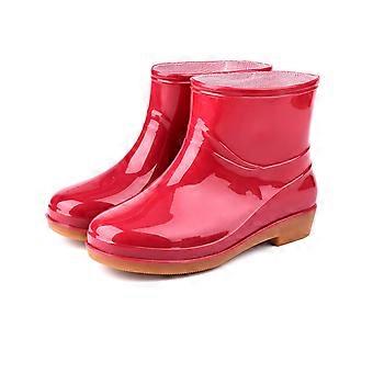 Damen Regenstiefel Mode Antirutsch Kurzer Regenstiefel Rundkopf Radian PVC Kunststoff Regenstiefel Rot 38
