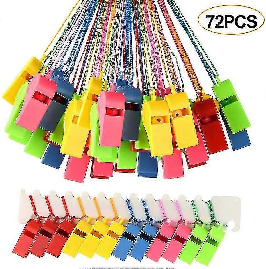 72 Colored Plastic Whistles, Trainer's Whistle With Lanyards For Sporting Events, Dog