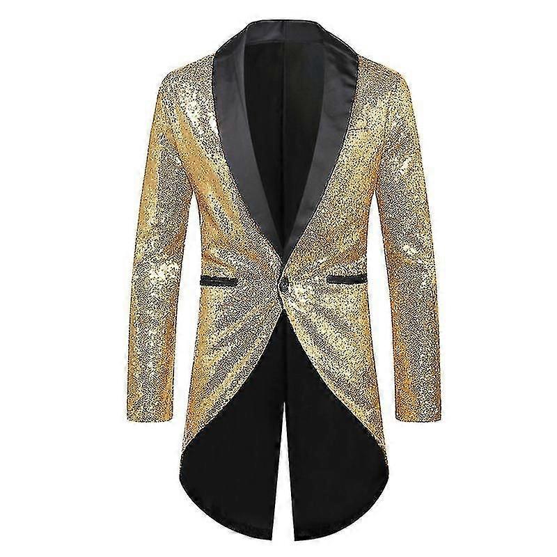 Homme Sequin Tuxedo Queue de Pie Costume Queue d'Hiver Veste Blazer Manteau Formel Cy XL or