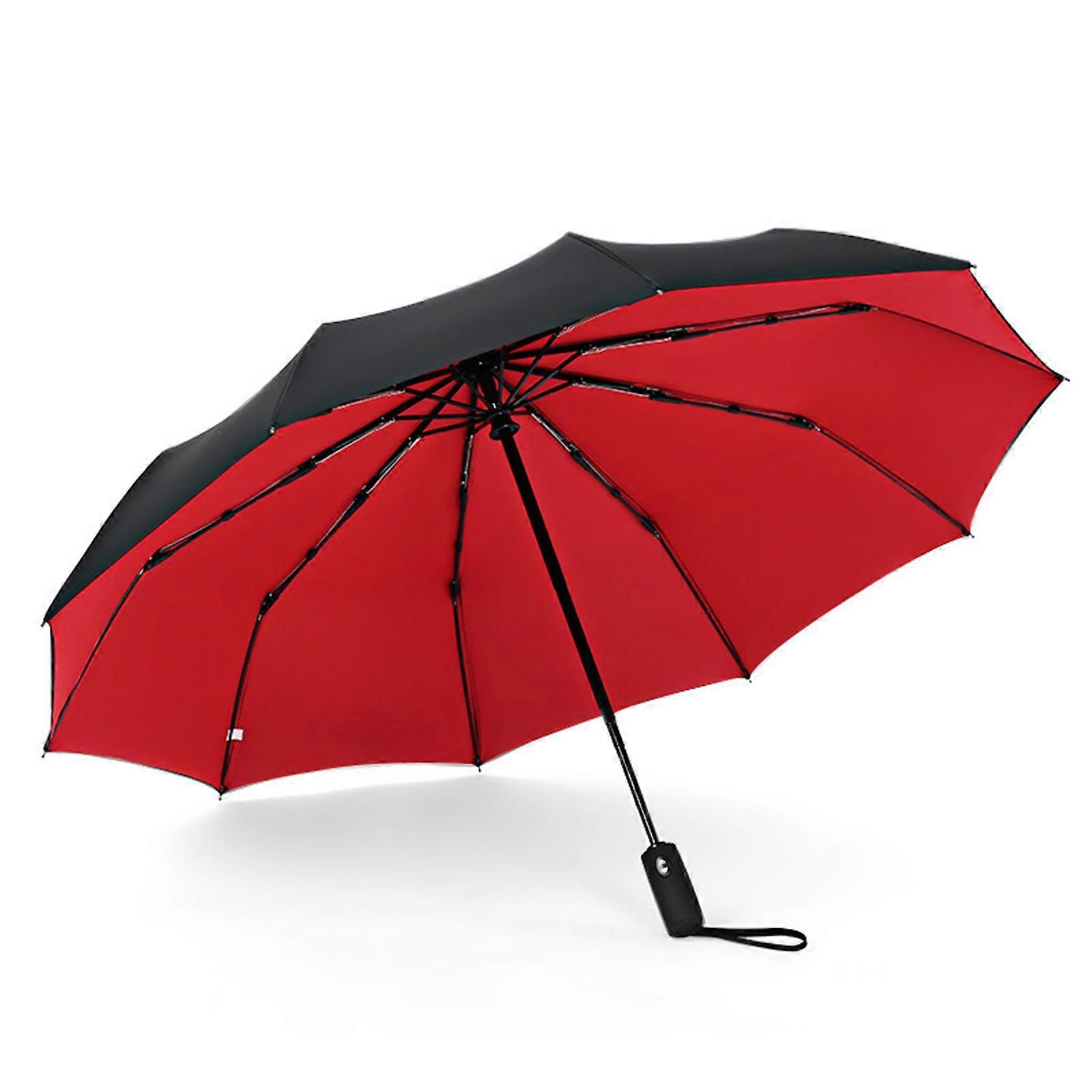 Compact and Durable Windproof Umbrella Automatic Open/Close, Reinforced Ribs, Waterproof Canopy for Travel and Outdoor Red
