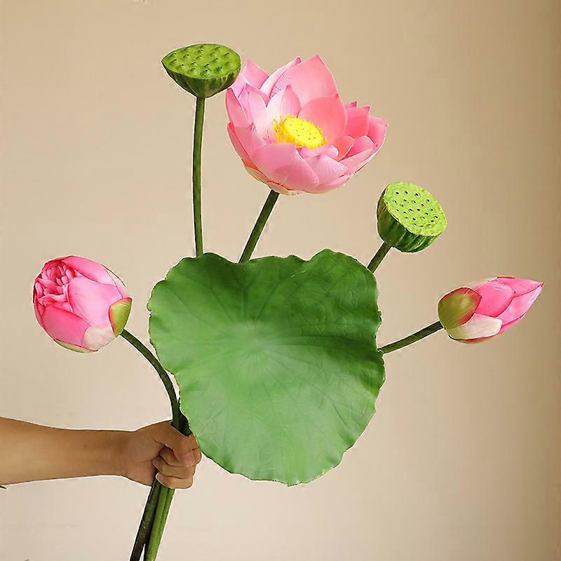 Complete Artificial Lotus Bundle: Bud, Pod, Leaf & Flower - Pink
