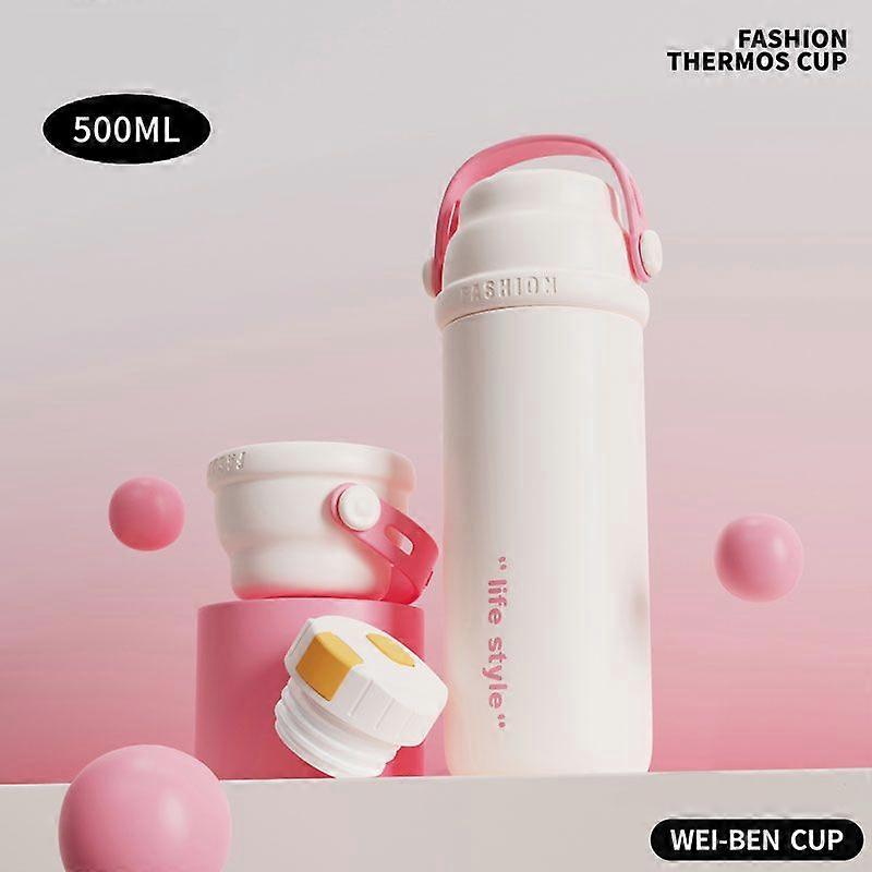 Insulated Water Bottles with Lids,17oz Stainless Steel Metal Water Bottle,Leak Proof BPA Free-White