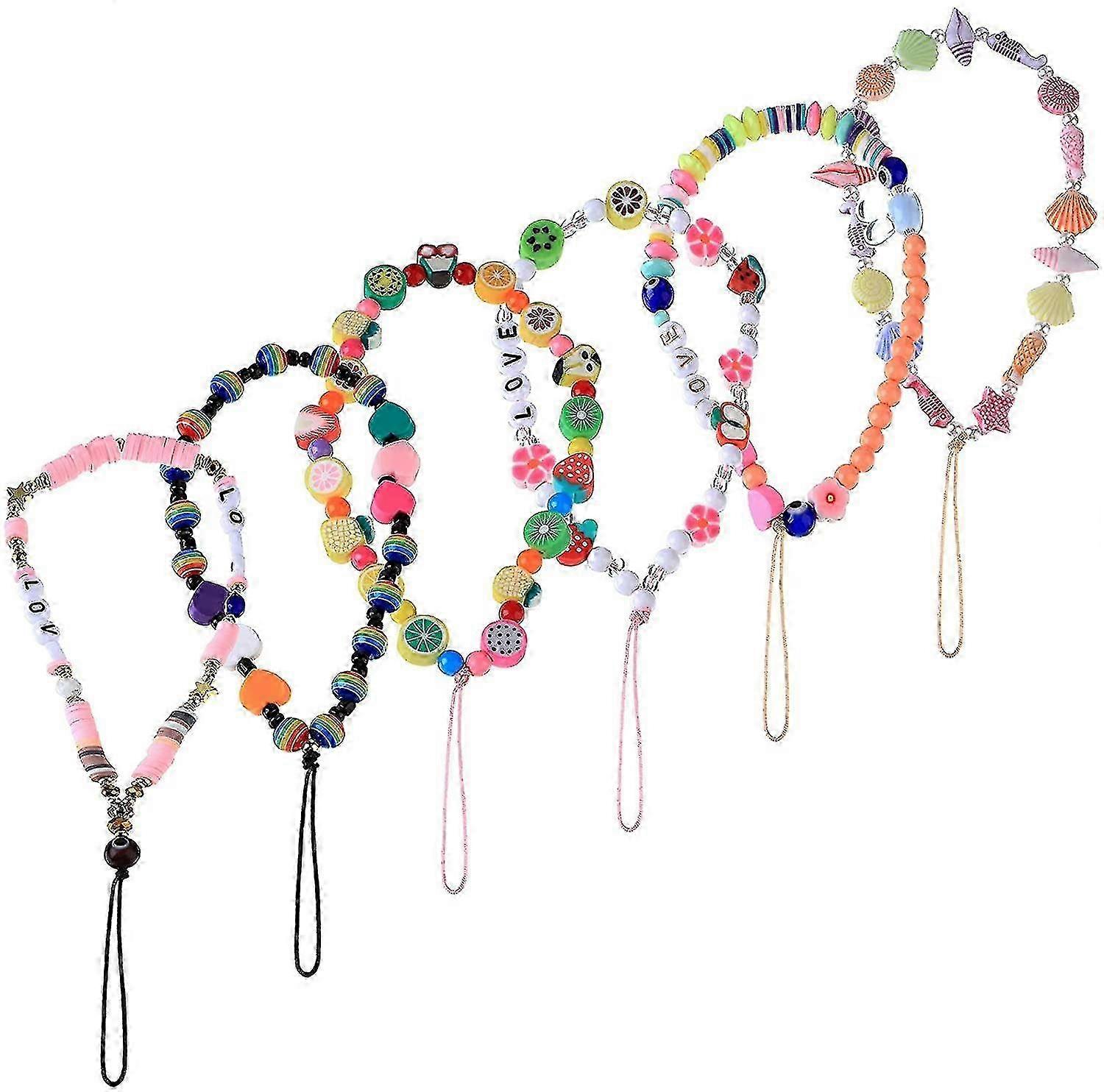 5-Pack Beaded Clay Acrylic Phone Charm Lanyard with Wrist Strap, Stylish Mobile Accessory