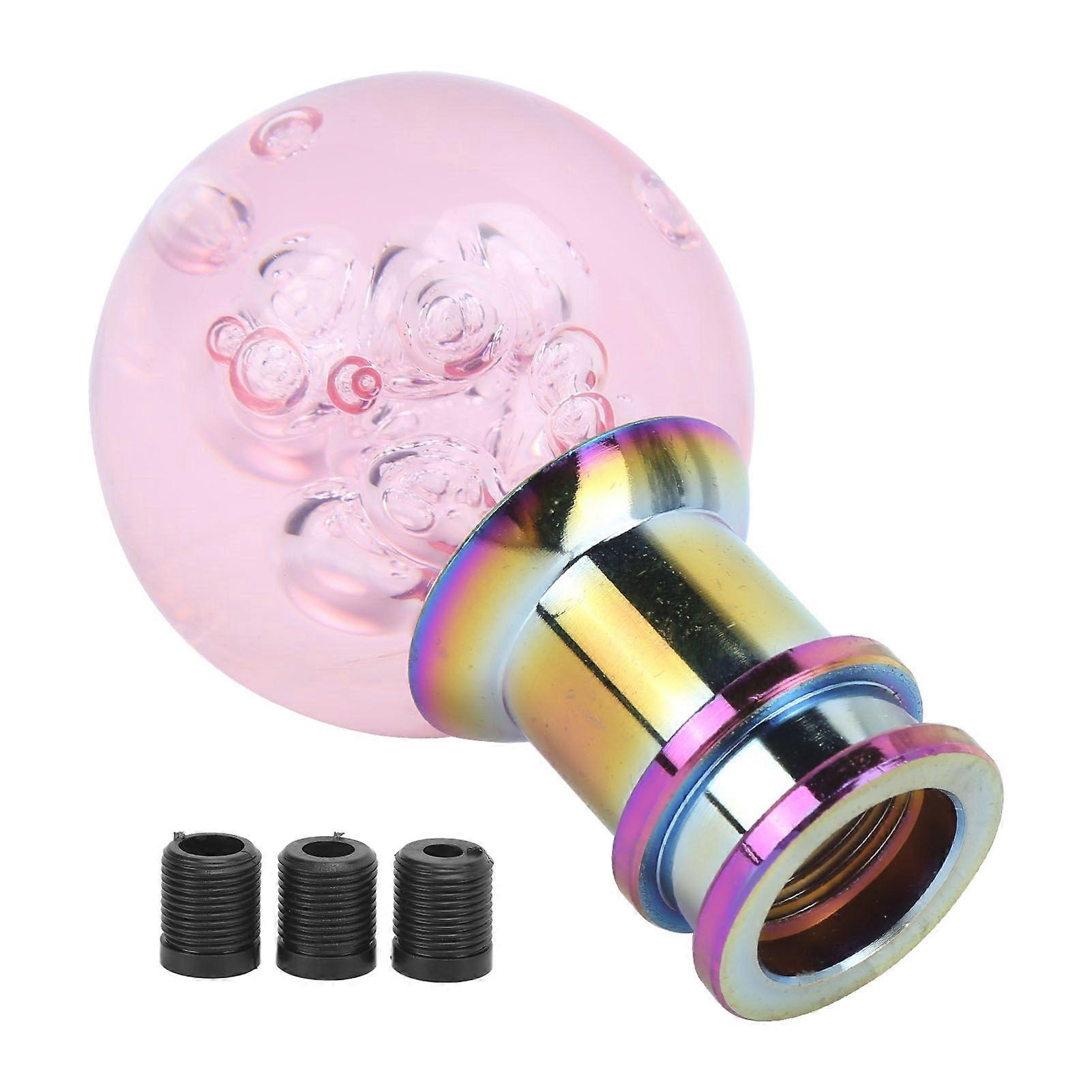 Manual Shift Knob Gear Lever Shifter Pink Crystal Bubble with 3 Thread Adapter Universal