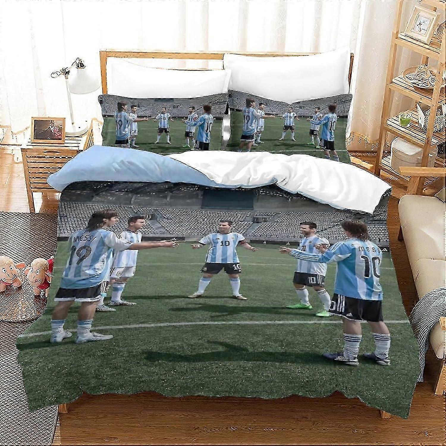 o3176 Lençóis Lionel Messi Conjunto de Cama 3D Football Star Conjunto de Capa de Edredom, Conjunto de Cama 100% Microfibra Macia 3PCS, Impressão Única Dupla King Size Microfibr